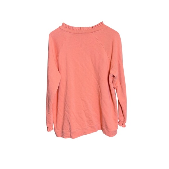 Talbots Womens Ruffle Trim Raglan Sweatshirt Size 1X Orange Gold Buttons Preppy - Picture 5 of 9